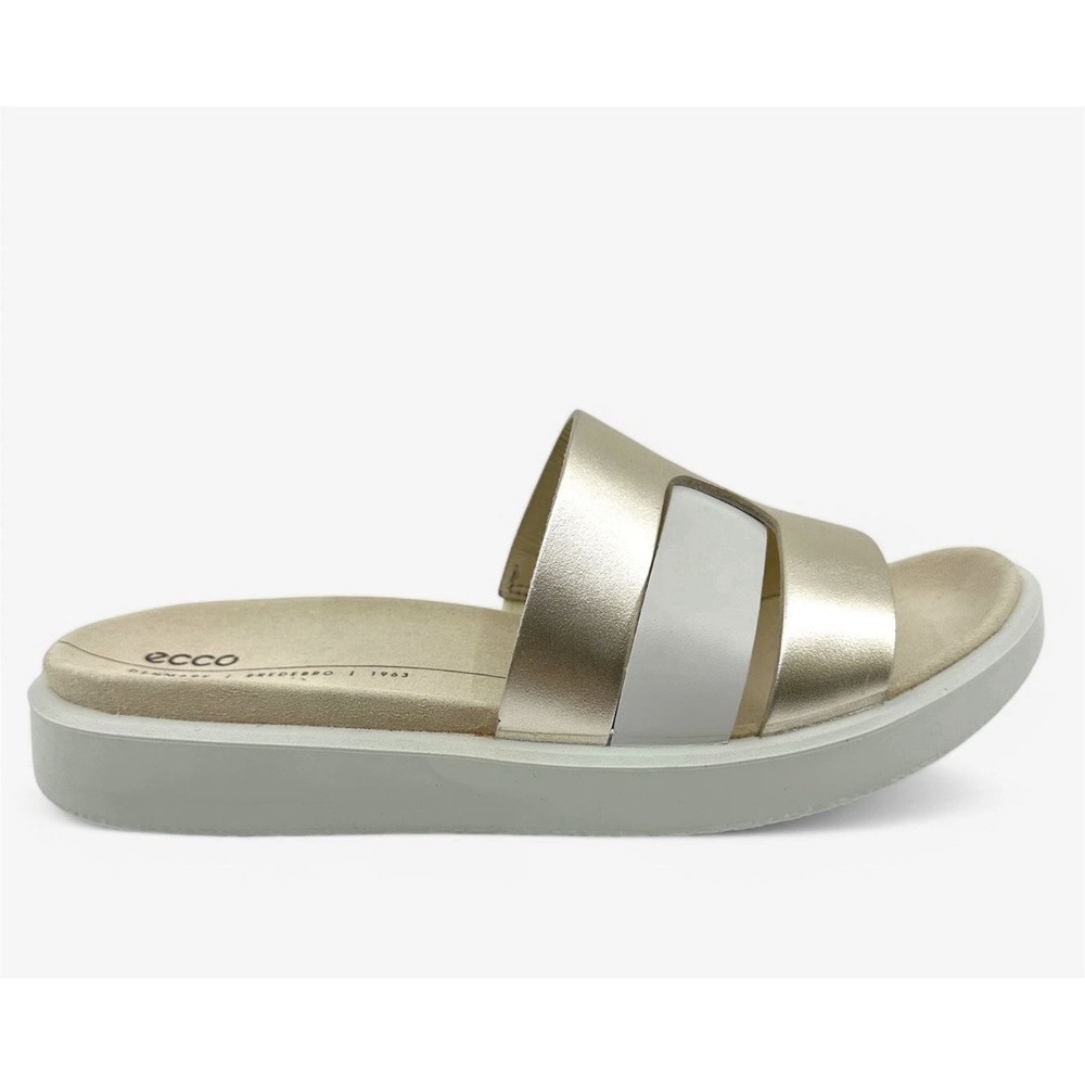 ECCO Size-5.5 Womens Sandal Slide Flowt White Gold